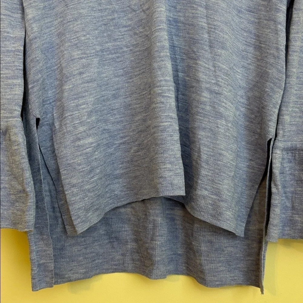J Crew Lavender Lilac 100% Merino Wool Knit Hi Lo Bell Tie Cuff V Neck Sweater S